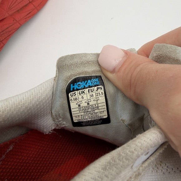 Hoka One One Carbon X 2 Running Shoes Womens 6.5 B White/Blazing Orange - Picture 8 of 8